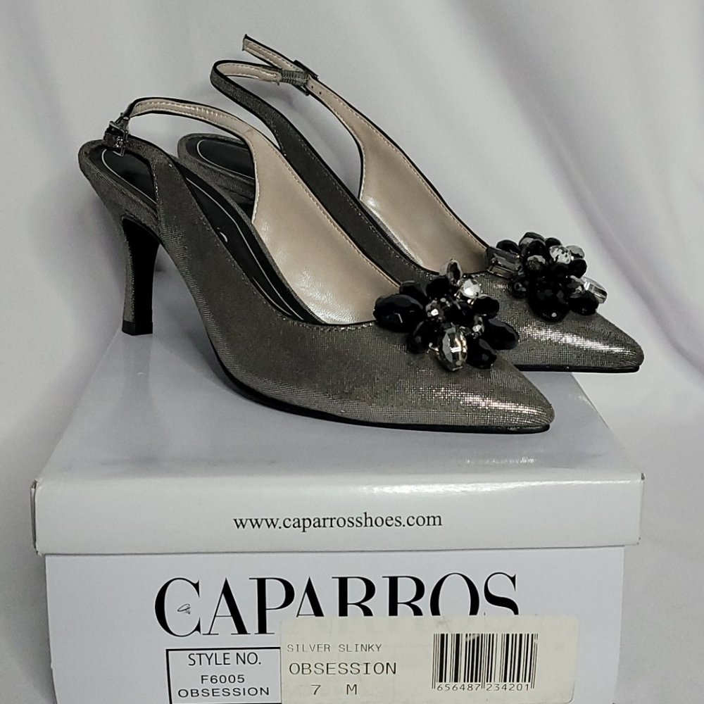 Caparros Gun Metal Jewel High Heel Evening Shoes - Picture 1 of 13